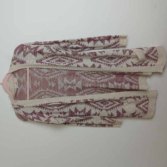 Aztec Cardigan Slouchy Pockets Burgundy & Cream Size Women's Small - Picture 1 of 9
